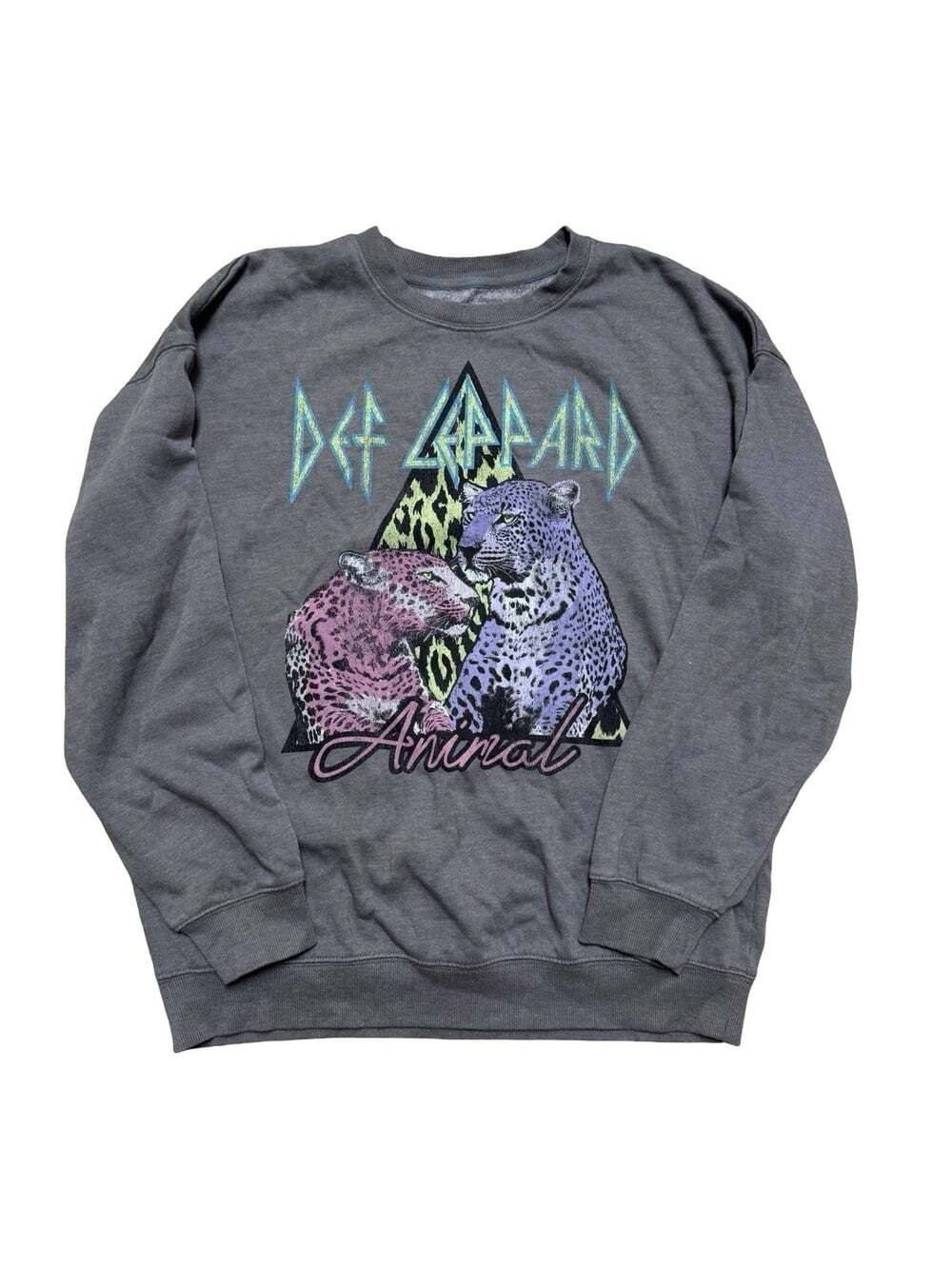 Goodie Two Sleeves Def Leppard Animal Gray Fleece Crewneck Pullover S/M